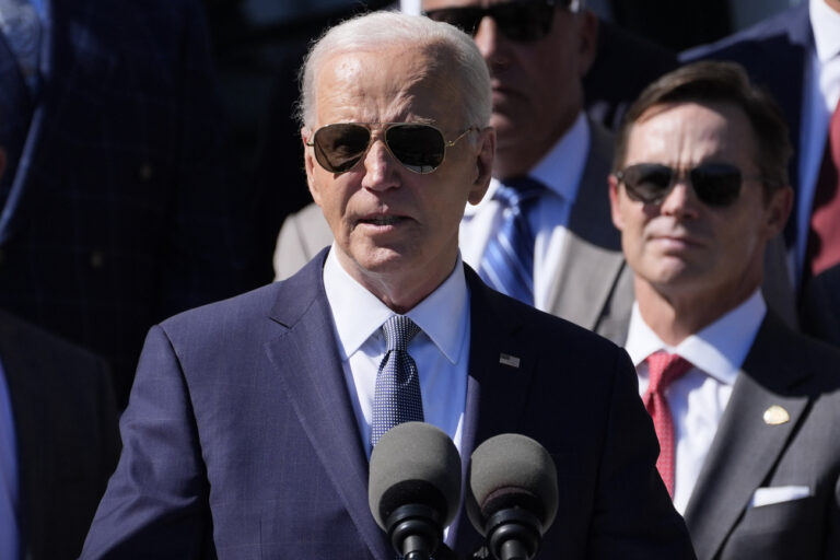 President Joe Biden speaks during an event with the Super Bowl-champion Kansas City Chiefs on the South Lawn of the White House, Friday, May 31, 2024, to celebrate their championship season and victory in Super Bowl LVIII. (AP Photo/Evan Vucci)