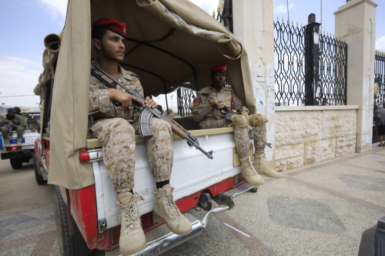 epa11388135 Houthi fighters ride a vehicle while on patrol in Sana'a, Yemen, 03 June 2024. Yemen's Houthis have launched over 100 missile and drone attacks on ships affiliated with the US, UK, and Israel navigating in the Red Sea and the Gulf of Aden since the end of November 2023 in retaliation for Israel's military operations in the Gaza Strip, prompting a US-led military coalition to launch a bombing campaign to undermine the Houthis' military capabilities. EPA/YAHYA ARHAB