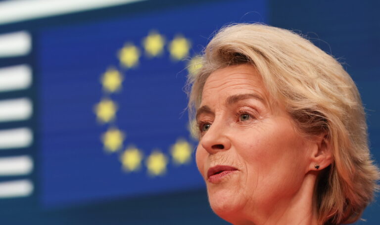 epa11442298 European Commission President Ursula von der Leyen during a news conference at the end of European Council in Brussels, Belgium, 28 June 2024. Von der Leyen is now candidate proposed for President of next EU Commission and Kallas is chosen candidate for High Representative of the European Union , Antonio Costa is elected President of the European Council. EPA/OLIVIER HOSLET / POOL