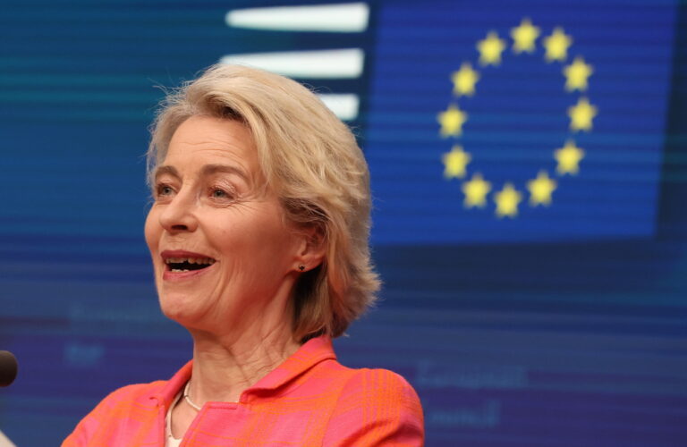epa11442301 European Commission President Ursula von der Leyen during a news conference at the end of European Council in Brussels, Belgium, 28 June 2024. Von der Leyen is now candidate proposed for President of next EU Commission and Kallas is chosen candidate for High Representative of the European Union , Antonio Costa is elected President of the European Council. EPA/OLIVIER HOSLET / POOL