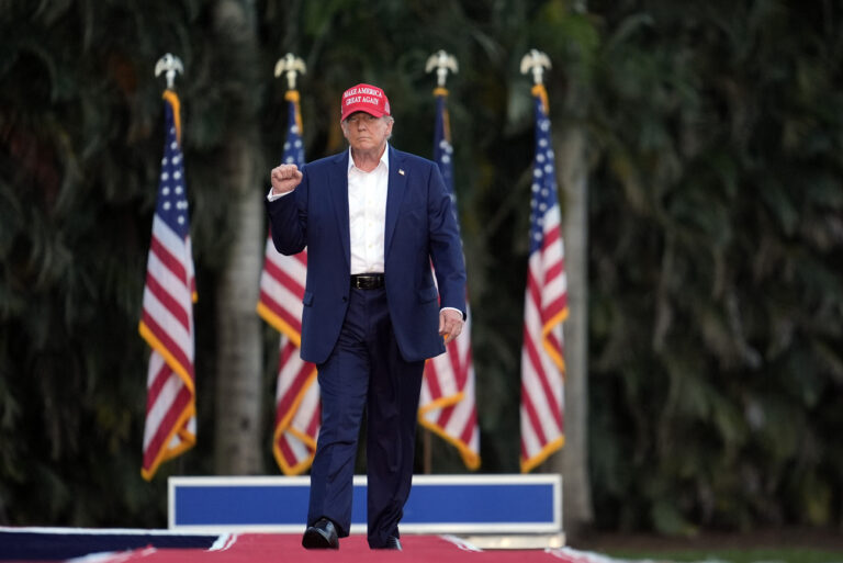 Republican presidential candidate former President Donald Trump arrives for a campaign rally at Trump National Doral Miami, Tuesday, July 9, 2024, in Doral, Fla. (AP Photo/Rebecca Blackwell)