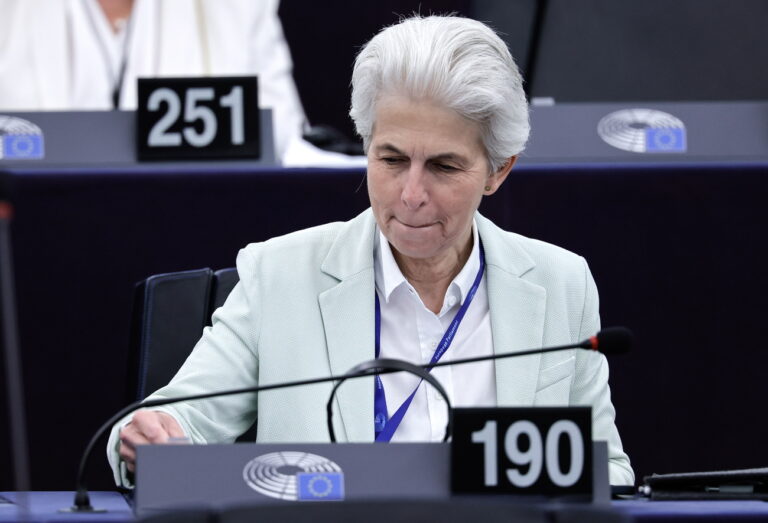 epa11483385 German MEP Marie-Agnes Strack-Zimmermann attends a voting session as part of the plenary session at the European Parliament in Strasbourg, France, 17 July 2024. The first session of the new European Parliament opened on 16 July, with MEPs due to elect their president and vice-presidents for the next two and a half years. Roberta Metsola was re-elected as President of the European Parliament until 2027, with 562 votes in the first round. The EU Parliament's session runs from 16 until 19 July 2024. EPA/RONALD WITTEK