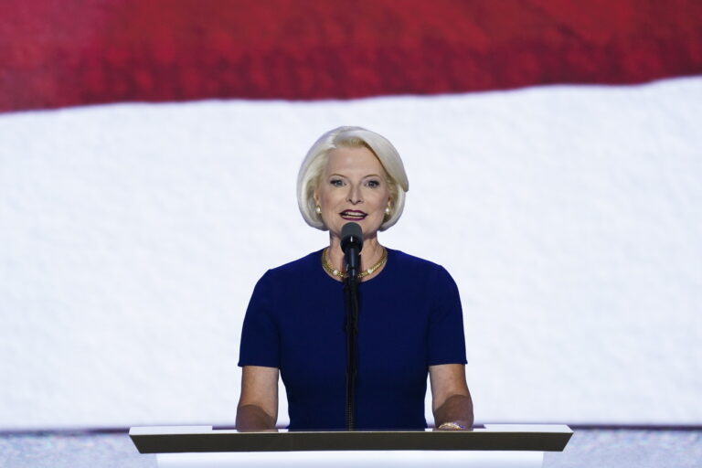 epa11484396 Callista Gingrich, former Ambassador to the Holy See and wife of former House Speaker Newt Gingrich, delivers remarks during the third day of the Republican National Convention (RNC) at Fiserv Forum in Milwaukee, Wisconsin, USA, 17 July 2024. The convention comes days after a 20-year-old Pennsylvania man attempted to assassinate former president and current Republican presidential nominee Donald J. Trump. The 2024 Republican National Convention is being held 15 to 18 July 2024 in which delegates of the United StatesâÄ™ Republican Party select the party's nominees for president and vice president in the 2024 United States presidential election. EPA/SHAWN THEW