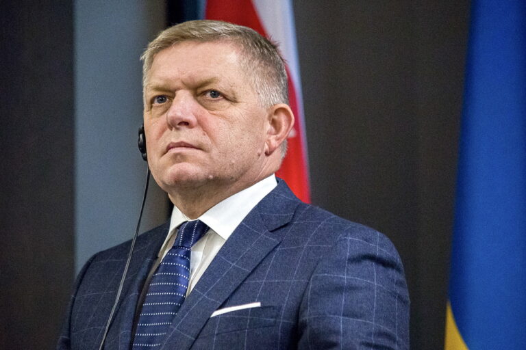 epa11647469 Slovak Prime Minister Robert Fico attends a press conference with Ukrainian Prime Minister Denys Shmyhal (not pictured) following their intergovernmental meeting near Uzhhorod, western Ukraine, 07 October 2024. The prime ministers discussed the roadmap - a plan of joint activities between Ukraine and Slovakia, which was signed by Robert Fico and Denys Smyhal at the first joint meeting of the governments in Michalovce, Slovakia, in April 2024. The roadmap includes cooperation in energy security, infrastructure projects, and the economy. It also covers support for the Ukrainian president's peace plan, which was presented at the first global peace summit. Government members also discussed support for Ukraine's membership in the European Union as well as cooperation in the defense industry, demining of Ukrainian territories, humanitarian support, and reconstruction of Ukraine. EPA/ZUZANA GOGOVA