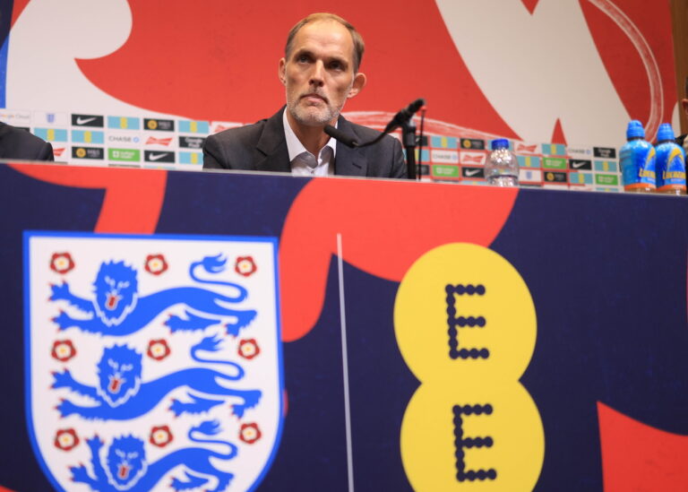 epa11662458 The latest head coach of the England national men?s soccer team Thomas Tuchel speaks at a media briefing at Wembley Stadium in London, Britain, 16 October 2024. The former Bayern Munich and Chelsea manager will take over the position on a permanent basis from 01 January 2025. EPA/NEIL HALL