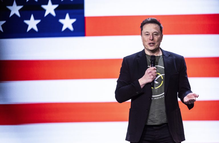 Elon Musk speaks at Life Center Church in Harrisburg, Pa., Saturday, Oct. 19, 2024. (Sean Simmers/The Patriot-News via AP)