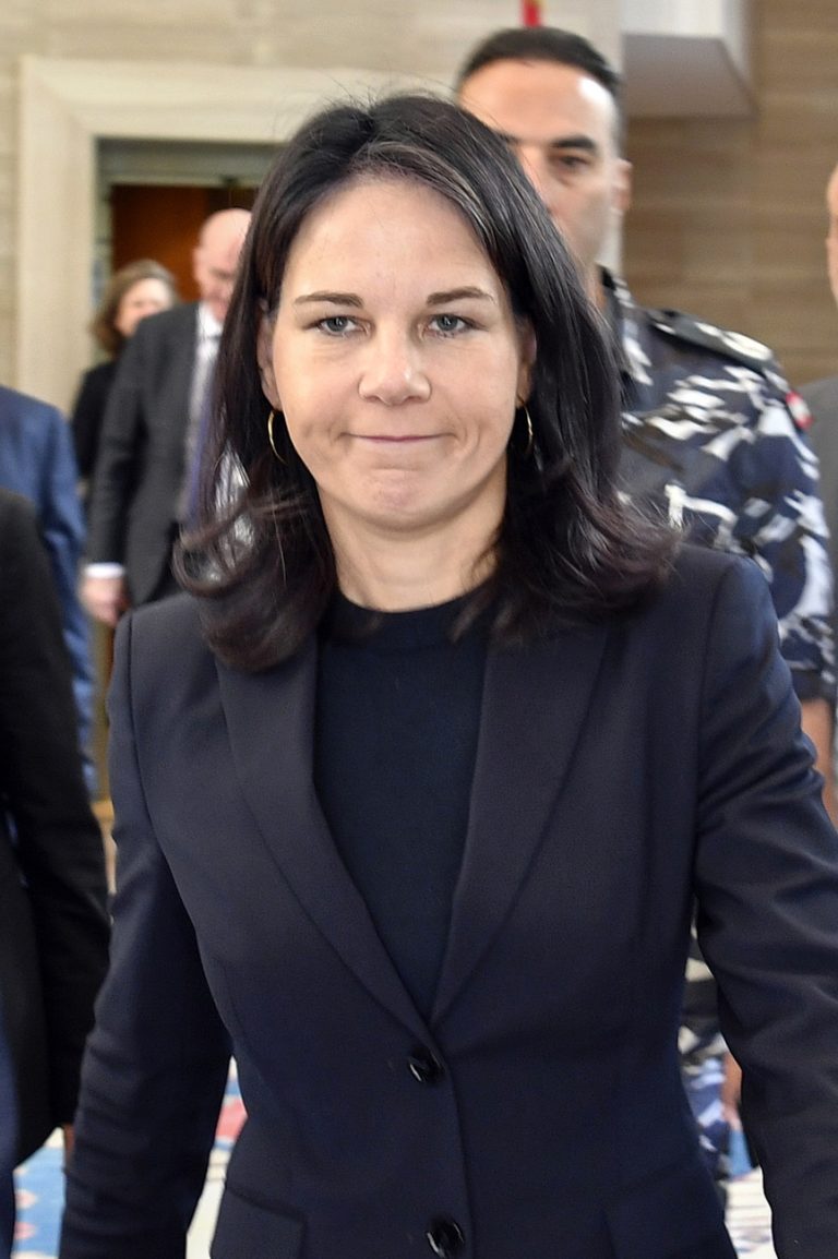 epa11676979 German Foreign Minister Annalena Baerbock leaves following a meeting with the Lebanese Parliament Speaker in Beirut, Lebanon, 23 October 2024. The German foreign minister is in Lebanon for a one-day official visit, in which, upon her arrival in Beirut, she stated that 'Germany's task now is to coordinate with the US and partners in Europe and the Arab world to find a viable diplomatic solution that protects the legitimate security interests of both Israel and Lebanon'. EPA/WAEL HAMZEH