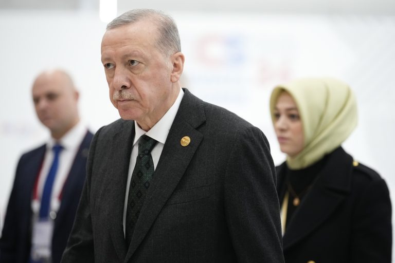 Turkish President Recep Tayyip Erdogan arrives at the BRICS Summit in Kazan, Russia, Thursday, Oct. 24, 2024. (AP Photo/Alexander Zemlianichenko, Pool)