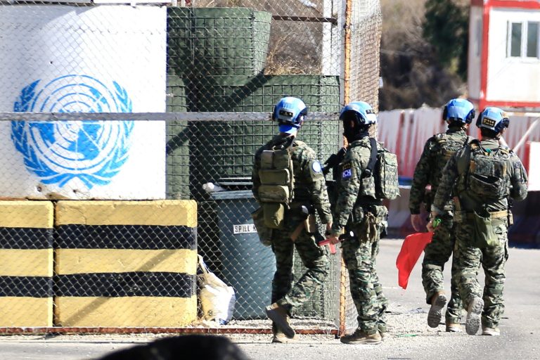 epa11680309 UNIFIL peacekeepers patrol near a Lebanese army checkpoint in Borj Rahal town, in the Tyre District, southern Lebanon, 24 October 2024. According to the Lebanese Ministry of Health, more than 2,500 people have been killed and over 12,000 others have been injured in Lebanon since the start of recent escalations of hostilities. EPA/STRINGER