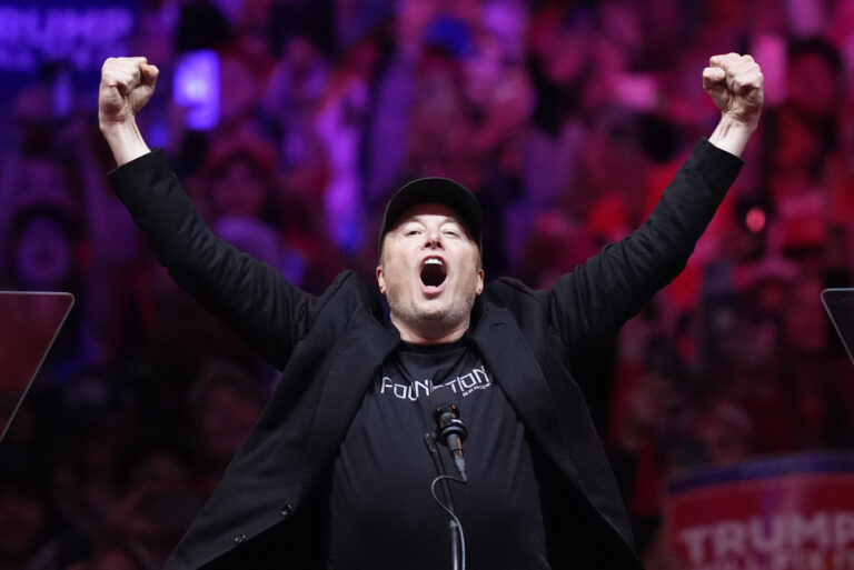 Elon Musk speaks before Republican presidential nominee former President Donald Trump at a campaign rally at Madison Square Garden, Sunday, Oct. 27, 2024, in New York. (AP Photo/Evan Vucci)