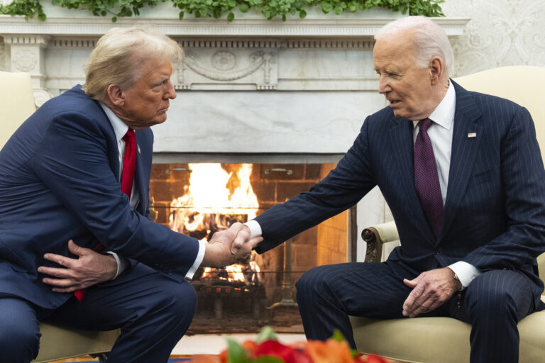 FILE - President Joe Biden meets with President-elect Donald Trump in the Oval Office of the White House, Wednesday, Nov. 13, 2024, in Washington. (AP Photo/Evan Vucci, file).Joe Biden,Donald Trump