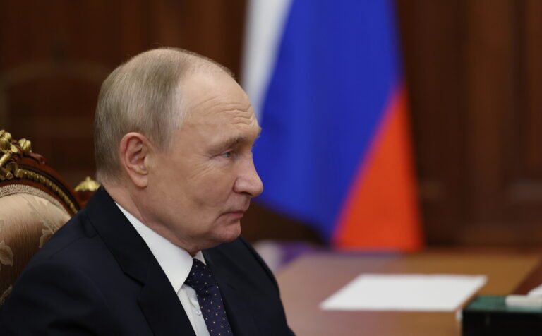 epa11733405 Russian President Vladimir Putin looks on during a meeting with the Head of the Federal Taxation Service Daniil Yegorov (not pictured) at the Kremlin, in Moscow, Russia, 21 November 2024. EPA/VYACHESLAV PROKOFYEV/SPUTNIK/KREMLIN POOL MANDATORY CREDIT