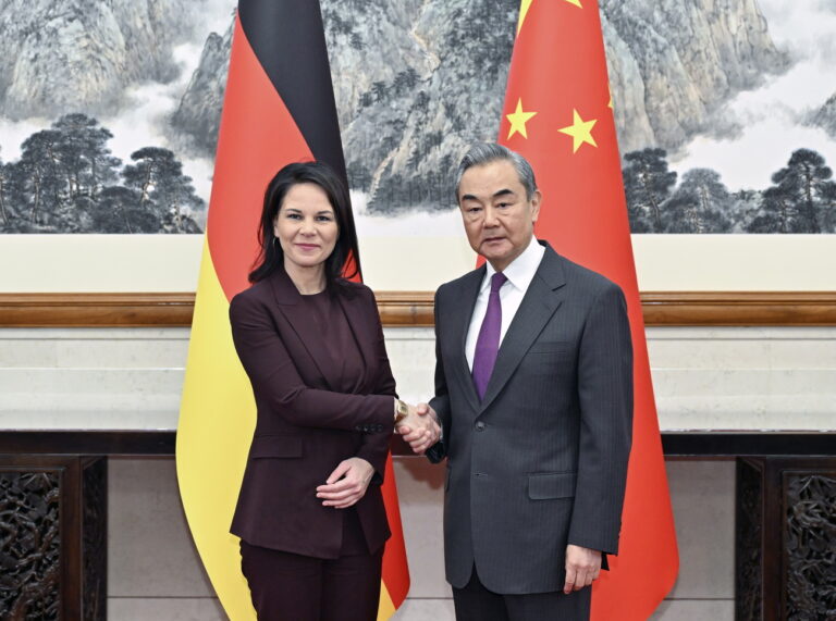 epa11753448 Chinese Foreign Minister Wang (R) meets with his German counterpart Annalena Baerbock for the seventh round of China-Germany Strategic Dialogue on Diplomacy and Security in Beijing, China, 02 December 2024. EPA/XINHUA / Yin Bogu CHINA OUT / UK AND IRELAND OUT / MANDATORY CREDIT EDITORIAL USE ONLY