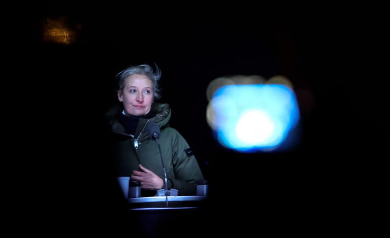 epa11791241 Alternative for Germany (AfD) party and faction co-chairwoman and top candidate for the federal election Alice Weidel speaks during a memorial event and funeral march of AfD after an attack in Magdeburg, Germany, 23 December 2024. According to Saxony-Anhalt state government, five people were confirmed dead and at least 235 were injured after a car was driven into a crowd at Magdeburg's Christmas market on 20 December. The suspect, a Saudi national, was taken into custody. EPA/FILIP SINGER