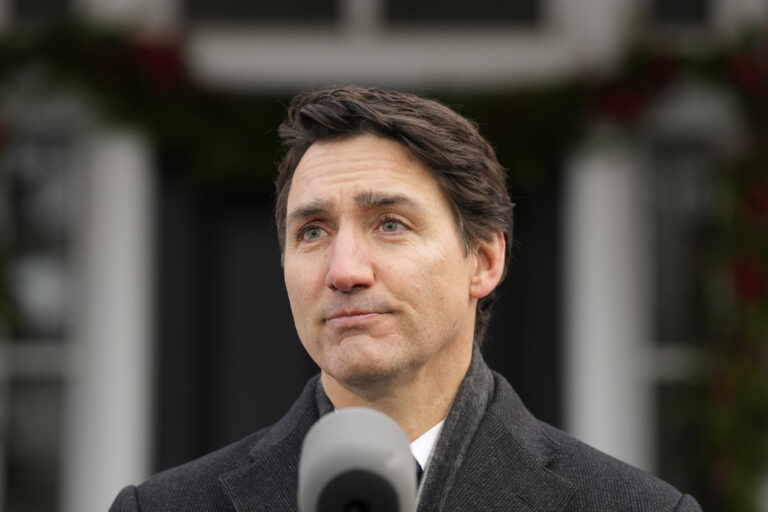 Canada Prime Minister Justin Trudeau makes an announcement outside Rideau Cottage in Ottawa on Monday, Jan.6, 2025. (Adrian Wyld/The Canadian Press via AP).Justin Trudeau