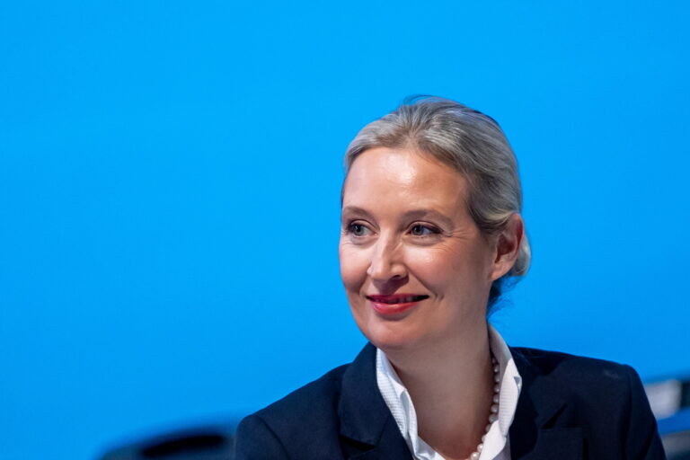 epa11818207 Alternative for Germany (AfD) party and faction co-chairwoman and top candidate for the federal election Alice Weidel attends the party's federal conference in Riesa, Germany, 11 January 2025. The AfD holds the 16th Federal Party Congress on 11 and 12 January to elect the party's candidate for chancellor and to adopt its federal election program, ahead of the early general elections scheduled on 23 February. EPA/MARTIN DIVISEK