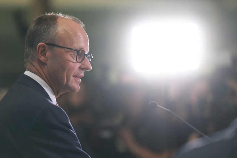 epa11866567 Chairman of the Christian Democratic Union (CDU) party and faction Friedrich Merz speaks during a press statement during a session of the German parliament 'Bundestag' in Berlin, Germany, 31 January 2025. The Christian Democratic Union (CDU) is expected to put a draft law to limit the illegal influx of third-country nationals to Germany up for vote. The law might be adopted with votes of the Alternative for Germany party (AfD), which would represent a crack of the CDU's previous stance of maintaining a so-called 'firewall' against collaboration with the far-right party. EPA/CLEMENS BILAN