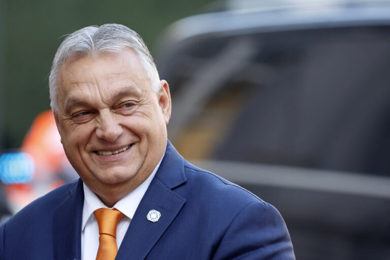 Hungary's Prime Minister Viktor Orban arrives for an EU summit at the Egmont Palace in Brussels, Monday, Feb. 3, 2025. (AP Photo/Geert Vanden Wijngaert)