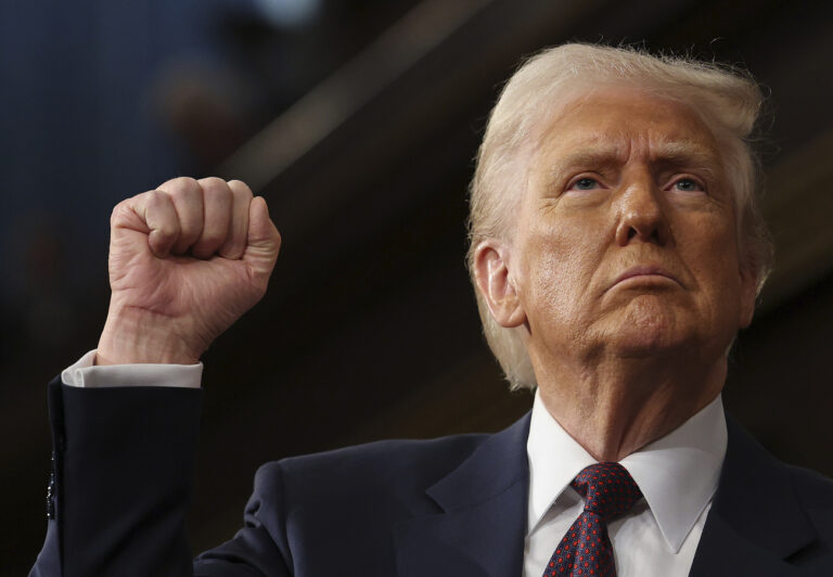 President Donald Trump addresses a joint session of Congress at the Capitol in Washington, Tuesday, March 4, 2025. (Win McNamee/Pool Photo via AP)