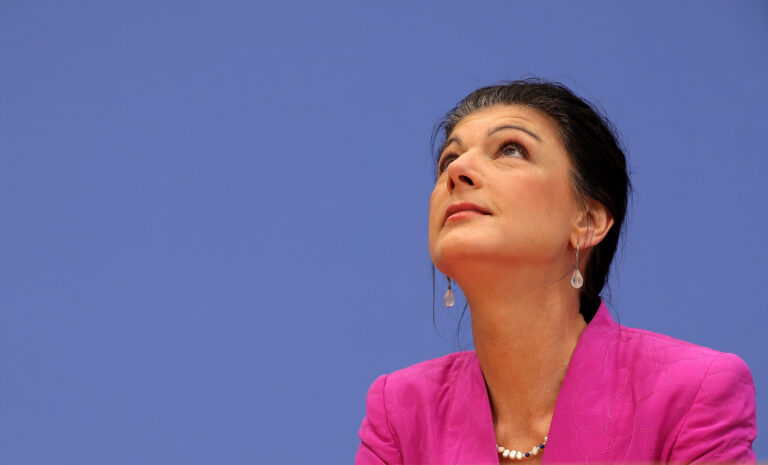 epa11920709 BSW party chairwoman and top candidate Sahra Wagenknecht attends the Sahra Wagenknecht Alliance (BSW) press conference in Berlin, Germany, 24 February 2025. Germany held its federal elections on 23 February. EPA/CHRISTOPHER NEUNDORF