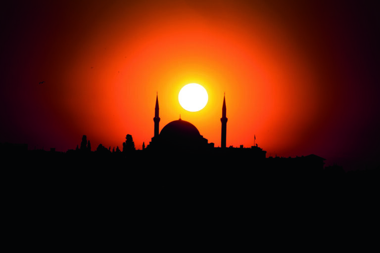 sunset and silhouette of a mosque in Istanbul