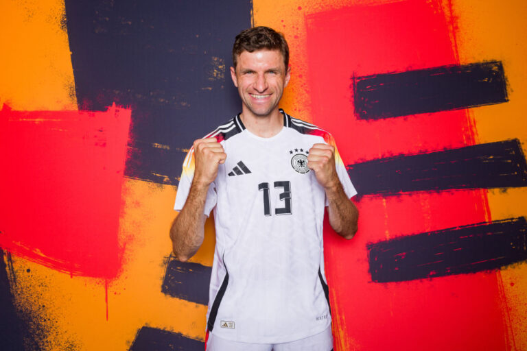 HERZOGENAURACH, GERMANY - JUNE 10: Thomas Mueller of Germany poses for a portrait during the Germany Portrait session ahead of the UEFA EURO 2024 Germany on June 10, 2024 in Herzogenaurach, Germany. (Photo by Boris Streubel - UEFA/UEFA via Getty Images)