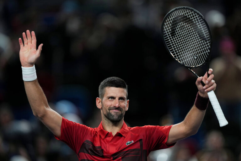 241008 -- SHANGHAI, Oct. 8, 2024 -- Novak Djokovic greets the spectators after the men s singles round of 32 match between Novak Djokovic of Serbia and Flavio Cobolli of Italy at the ATP, Tennis Herren World Tour Shanghai Masters tennis tournament in Shanghai, east China, Oct. 8, 2024.  SPCHINA-SHANGHAI-TENNIS-ATP TOUR-SHANGHAI MASTERSCN XuxYanan PUBLICATIONxNOTxINxCHN