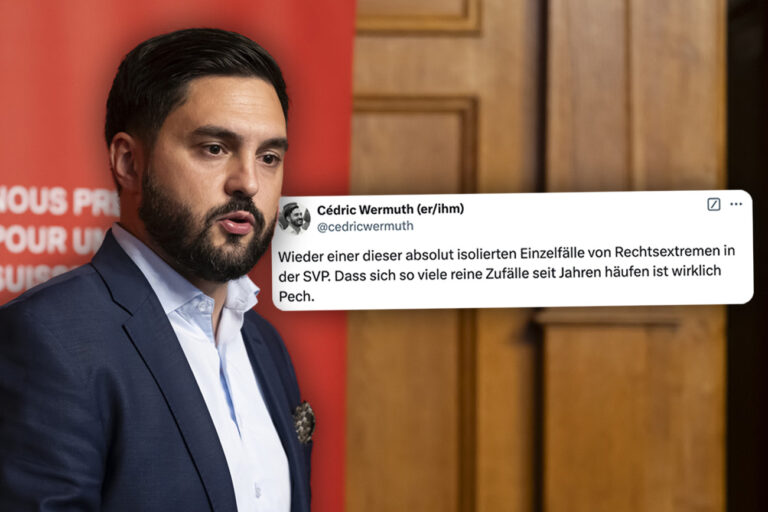 SP-Chef Cédric Wermuth attackiert die SVP wegen angeblicher Verbindungen zur rechtsextremen Jungen AfD. Die Masche ist verlogen. Die Sozialisten sollten besser vor ihrer eigenen Tür wischen